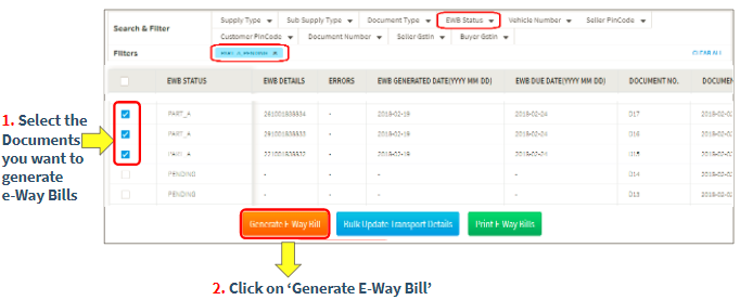 Generate E-Way Bill - bulk