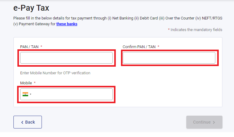 PAN for e-pay tax