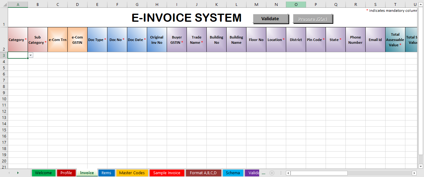 e-invoice excel