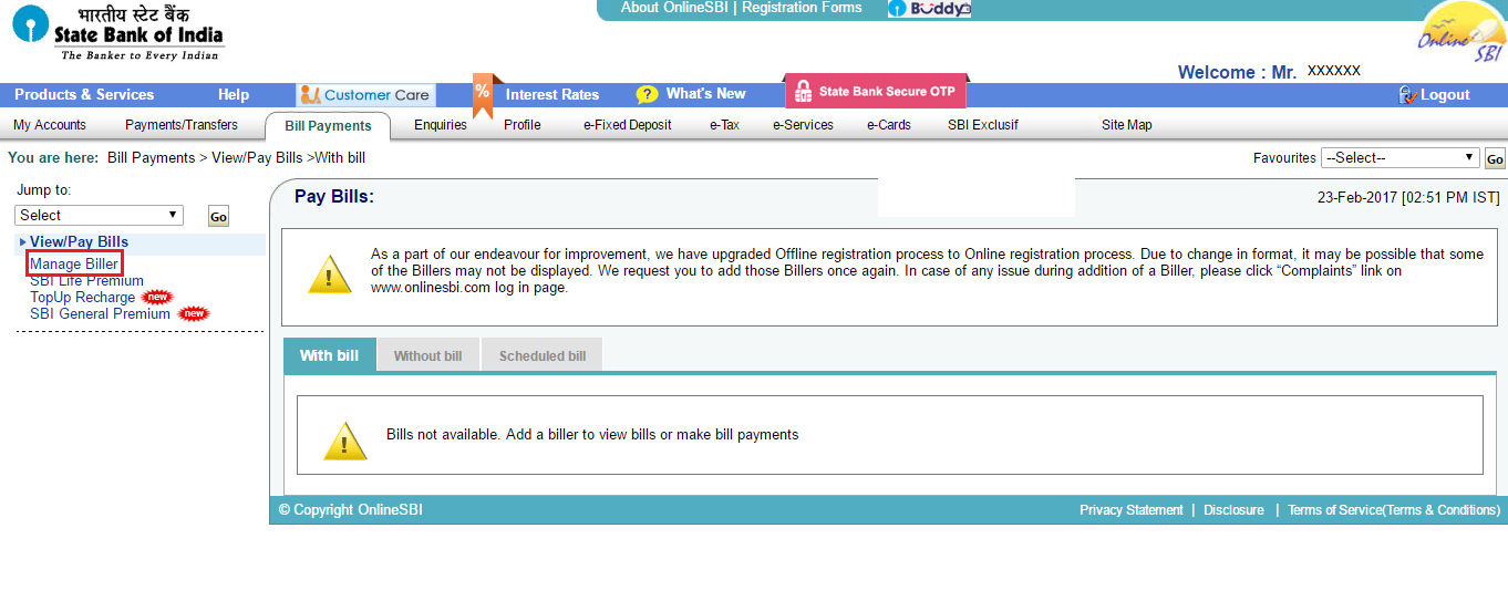 How to add iSIP URN number in SBI Netbanking