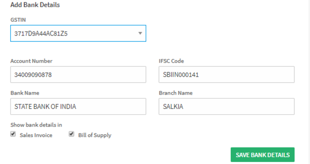 ClearTax GST Software- How to Add bank Details in a Sale Invoice