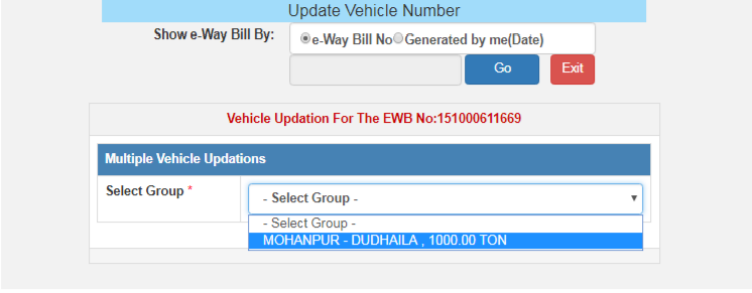 Steps to generate multiple vehicle E-way bill: