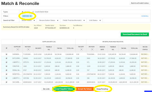 Matched invoices under ClearTax GST