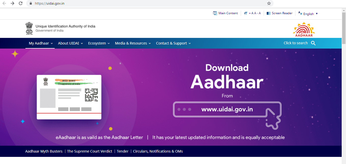 Aadhaar Home Page