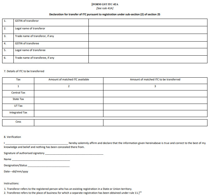 ITC02A Form under GST Applicability and Procedure to file on GST Portal