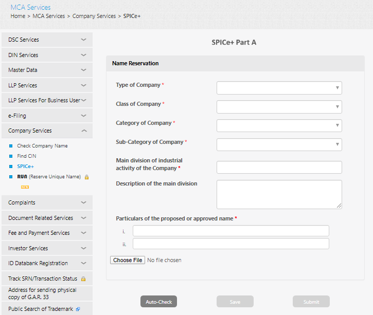 SPICe+ (New  Form for Company Incorporation)