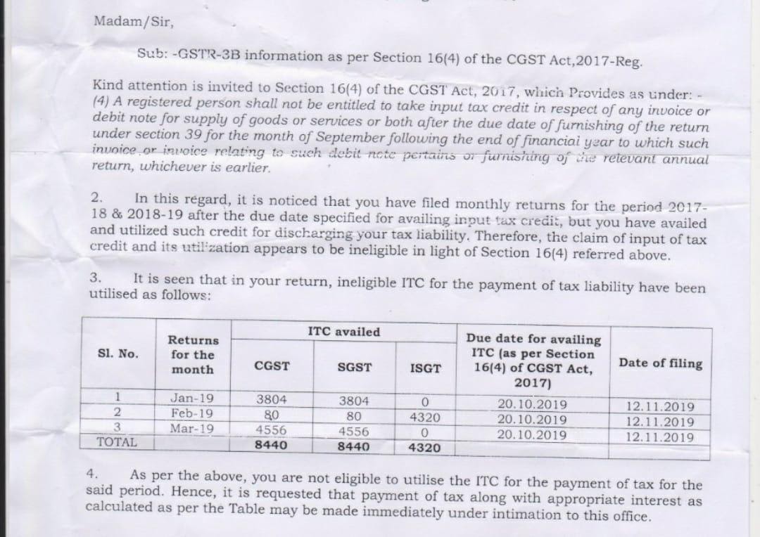 GST Notice for Payment of Interest